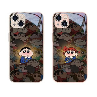 适用蜡笔小新发光手机壳苹果16人群中遇见你iphone17情侣款13promax一对12/11pro可爱x妮妮14/7/8/6splus/16e