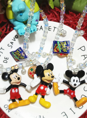 米老鼠透明镭射幻彩水晶串珠项链