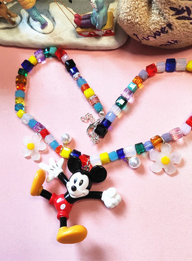 米老鼠彩色水晶串珠项链原创手作