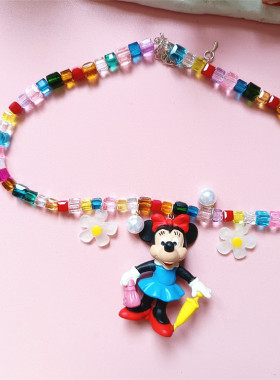 米老鼠雨伞米妮手工水晶串珠项链