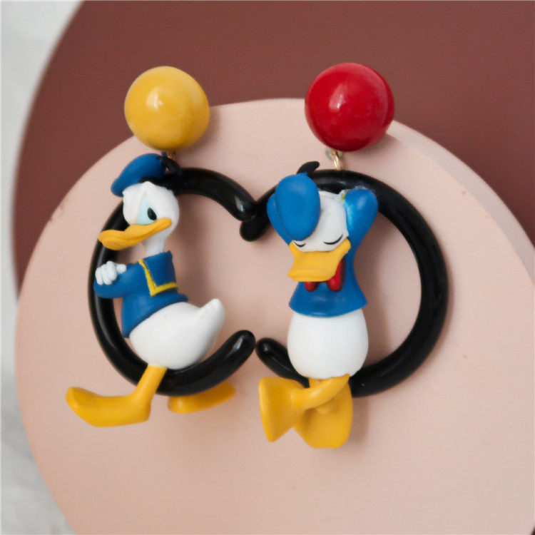 原创手作耳饰童趣卡通夸张搞怪唐老鸭撞色不对称少女耳环耳钉耳坠