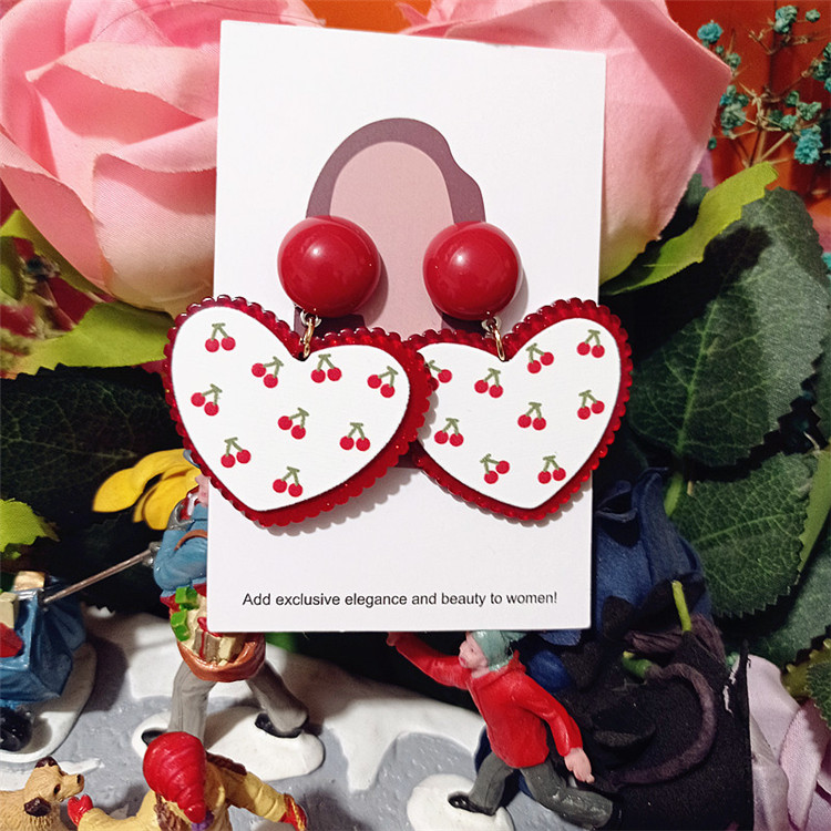 日式可爱甜美樱桃车厘子爱心耳环