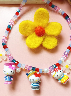 手作帽子kitty猫咪水晶串珠项链