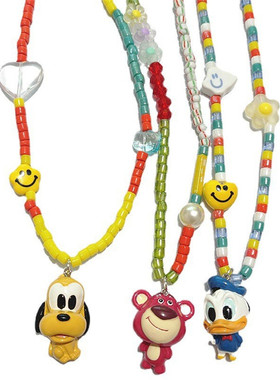 草莓熊高飞狗唐老鸭手工串珠项链