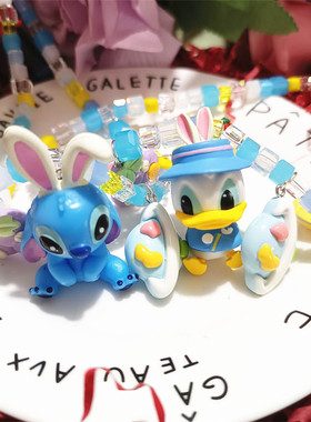 女唐老鸭史迪仔彩色水晶串珠项链