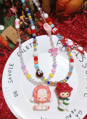 原创卡通泡泡玛特糖果珠子项链女