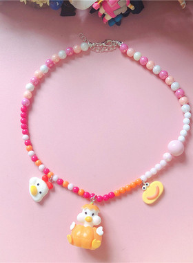 原创手作南瓜小鸭子糖果珠子项链