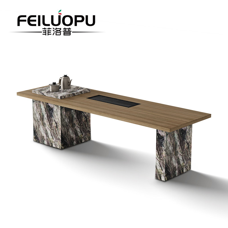 2026新款意式黑胡桃木纹岩板茶台现代轻奢高端多功能茶桌椅组合