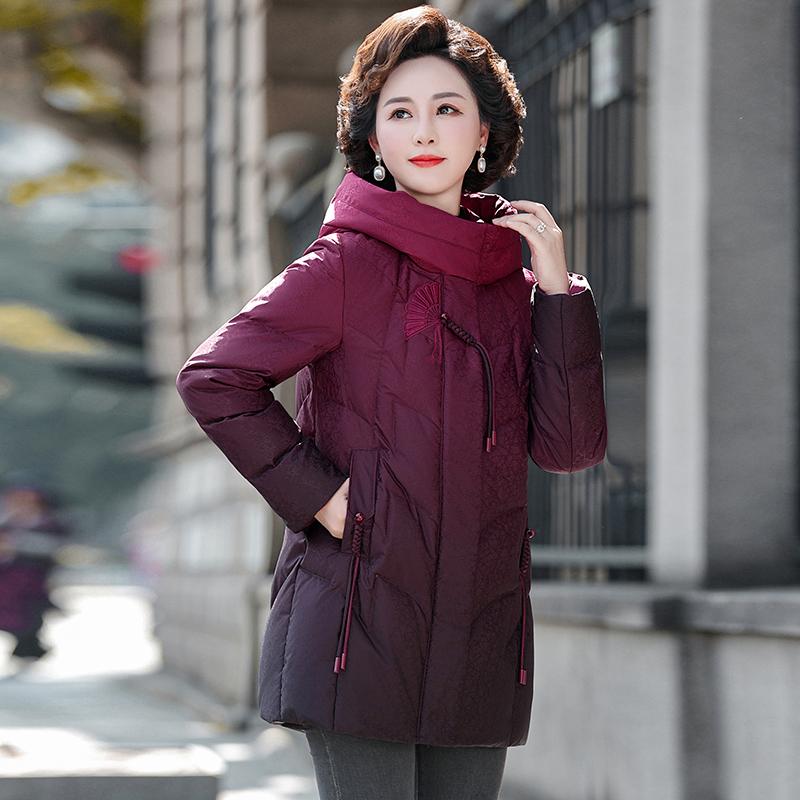 40岁50妈妈冬季羽绒服中长款连帽