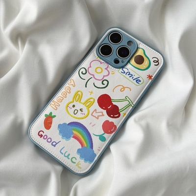 皮纹涂鸦手绘适用小米17promax手机壳15/K90新款note14皮质K80全包K70e可爱红米K60高级感女13防摔K40保护套