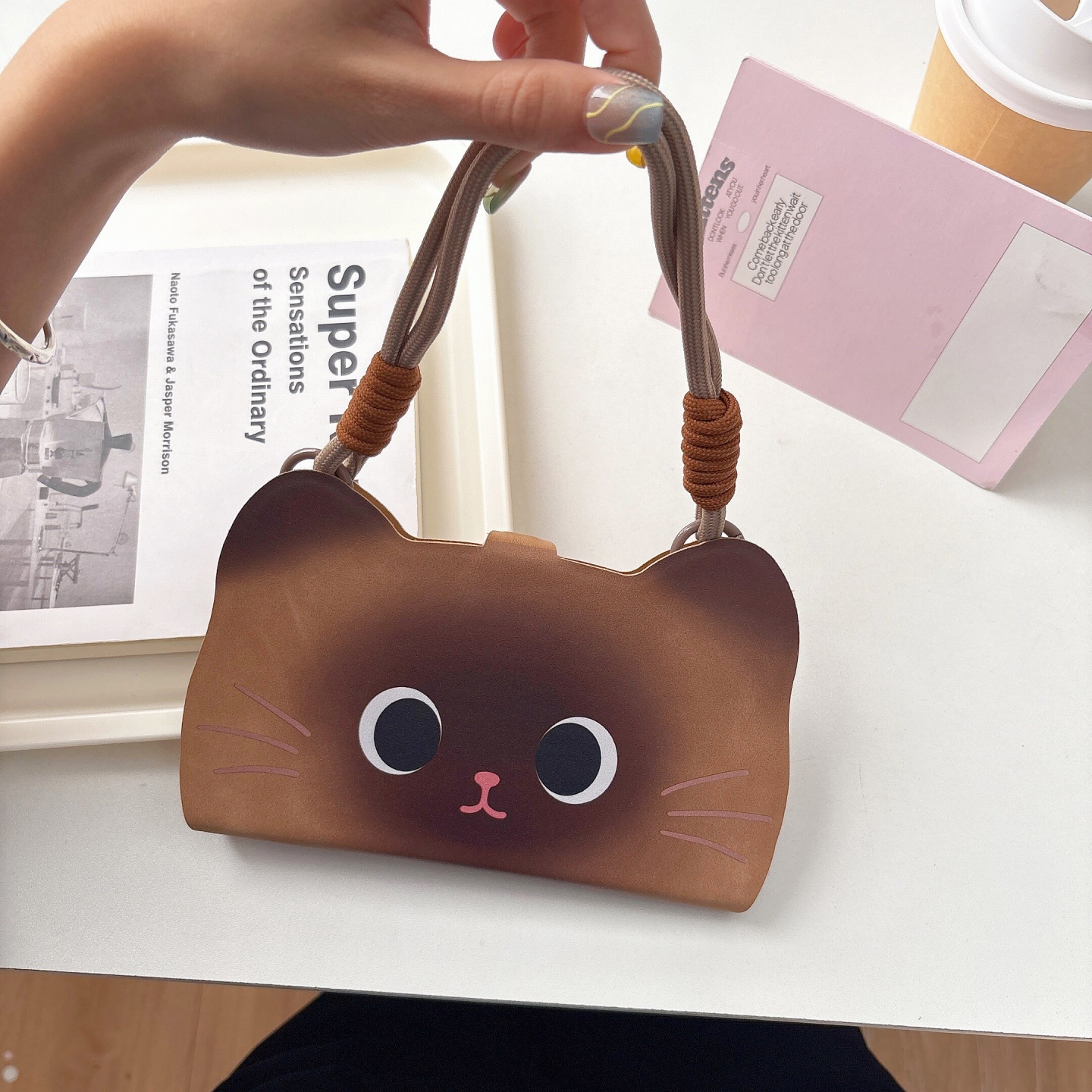 棕色大脸猫咪翻盖皮套适用小米17promax手机壳K90/15新款K80挂绳note14创意K70折叠支架红米Turbo4女13插卡60