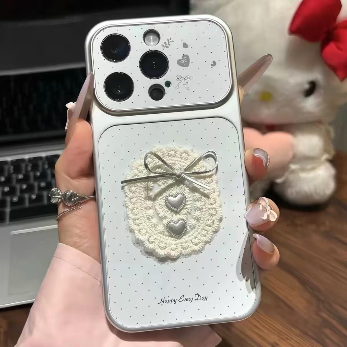 波点蕾丝蝴蝶结适用苹果17/16promax手机壳iPhone15小众14pm手链FindX9/X8小米17秒变13防摔华为pura90/80pro图片