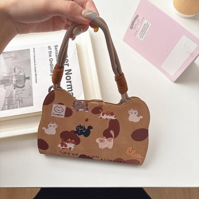 棕色标签猫咪翻盖皮套vivoX300手机壳S30/X200S新款X100插卡S19全包S17折叠支架X90创意S18挂绳S20防摔S16pro