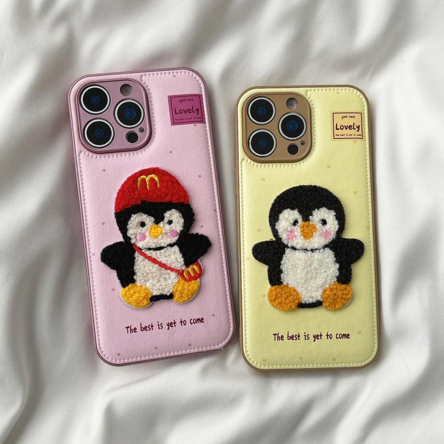 皮纹刺绣企鹅oppoReno14手机壳FindX9/X8S+新款Reno13/11皮质9/8pro小众可爱女Reno7/6硅胶全包防摔10保护套