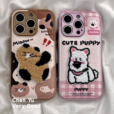 皮纹西高地橘猫适用小米17promax手机壳k90/note14皮质15新款K80气垫K70e可爱红米K60女13防摔K40全包保护套