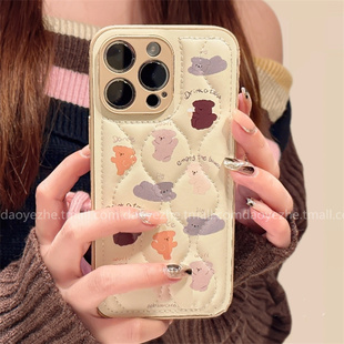 高级感奶咖色羽绒服狗狗挂绳适用于小米15手机壳K80/14皮质13/K70e新款K60创意红米K50女12X防摔K40pro+全包