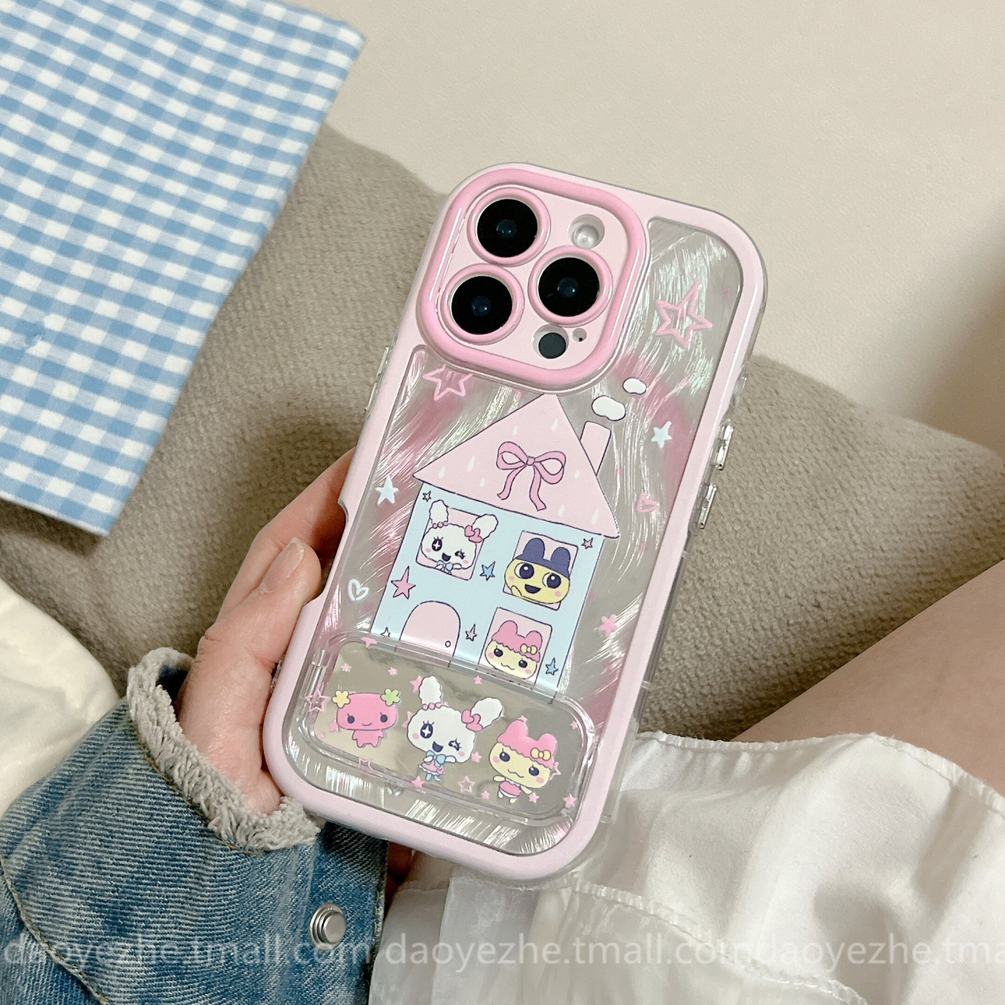 卡通拓麻歌子适用小米15手机壳K80/note14气囊K70创意13新款镜子支架K60硅胶红米K50羽纱女12X防摔K40pro全包