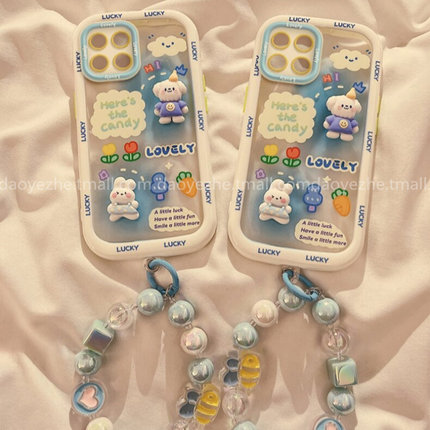 可爱立体晕染兔兔小狗oppoReno12手机壳Reno11新款FindX3防摔Reno10/9女6高级感5K创意7手链8pro+全包保护套