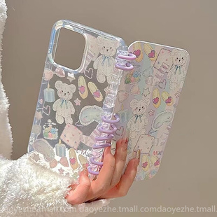 涂鸦小熊翻盖笔记本适用三星S25Ultra手机壳S24S23S22书本壳A55A54A53A56支架女款 A35A34A33A25可爱A15A14A06