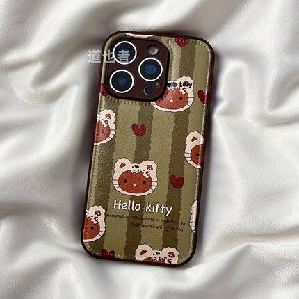 芥末绿条纹KT猫oppoReno15手机壳FindX9/X8S+新款皮纹Reno14/13皮质11pro高级感卡通女7硅胶全包防摔10保护套