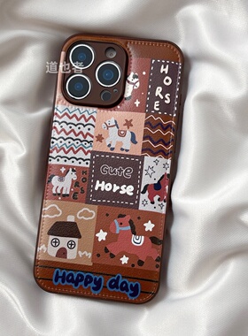 皮纹格纹小马适用小米17promax手机壳k90/15新款K80皮质note14全包K70e可爱红米K60马年K50女13防摔K40保护套