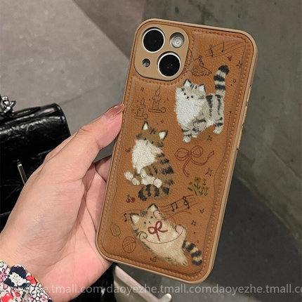 秋冬皮纹复古涂鸦猫咪oppoReno15手机壳FindX9/X8S+新款Reno14/13小众皮质11可爱女款7/6硅胶全包防摔男10pro