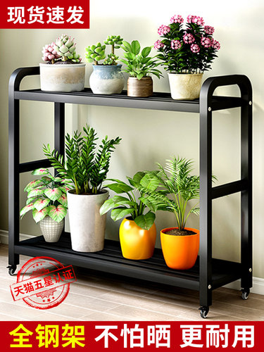 阳台花架子客厅落地式铁艺多肉置物架不锈钢双层花盆架植物摆放架