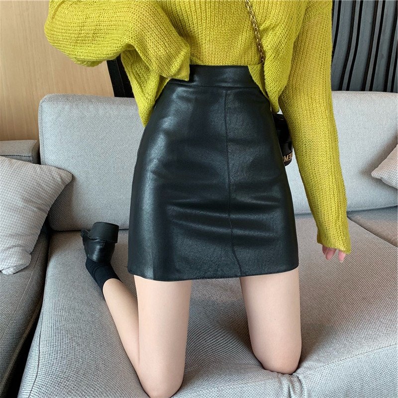 2020秋冬新款网红风百搭大码pu小皮裙高腰显瘦A字半身裙包臀短裙
