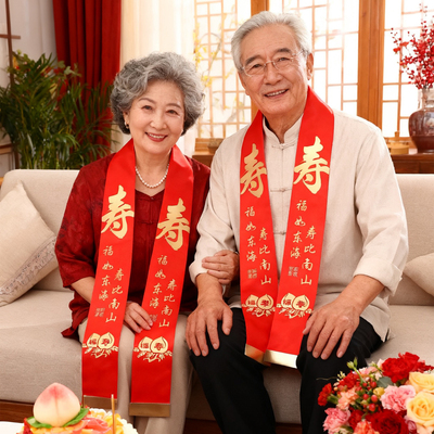 老人生日祝寿红色丝带蛋糕装饰彩带条寿比南山福字带包装打包缎带