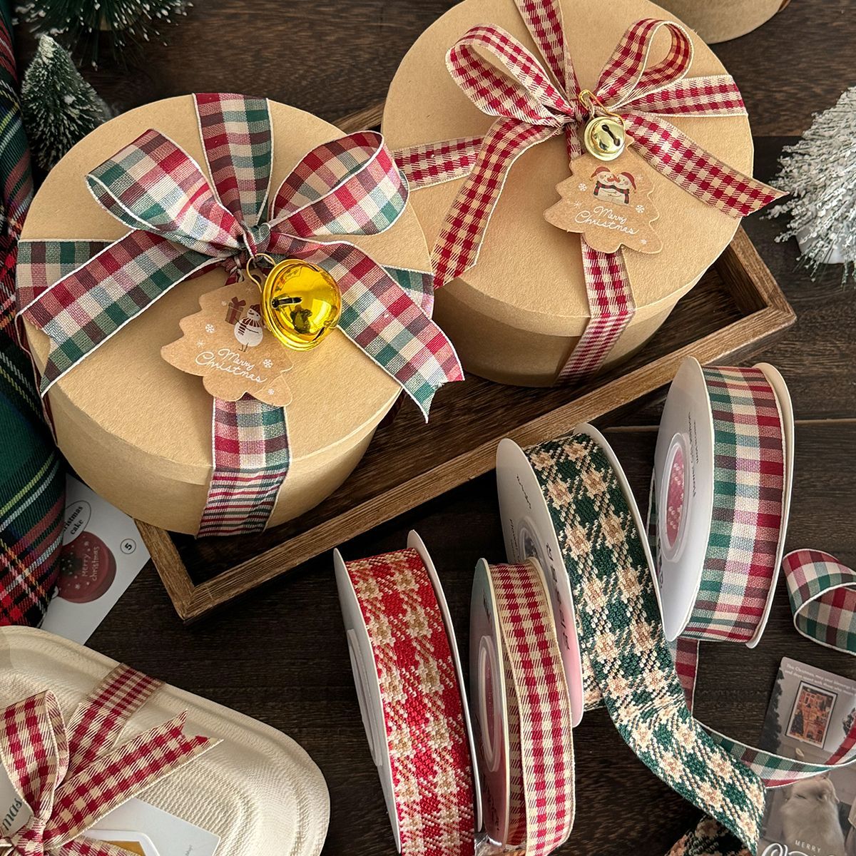 圣诞节红绿格子丝带新年蝴蝶结礼物装饰礼盒手工diy礼品礼物彩带