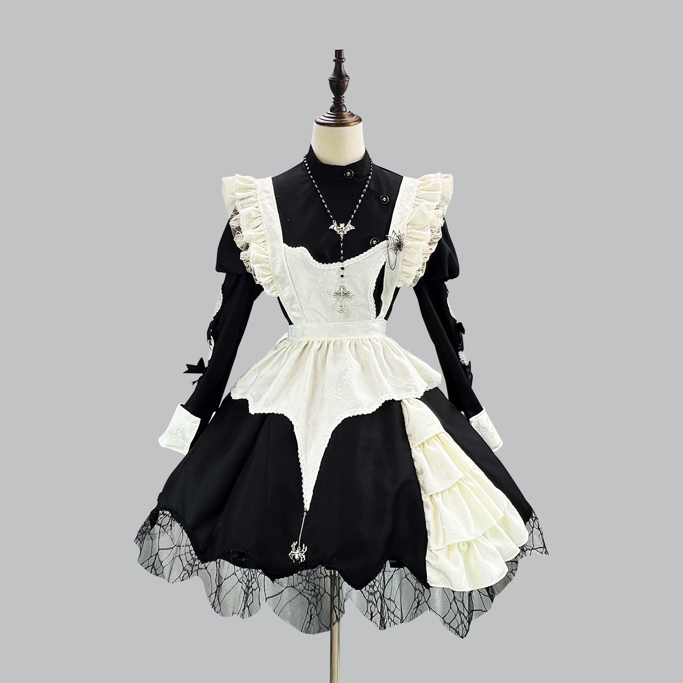 新款 万圣节COS服暗黑系泡泡袖女仆服连衣裙日系歌特女仆装洛丽塔