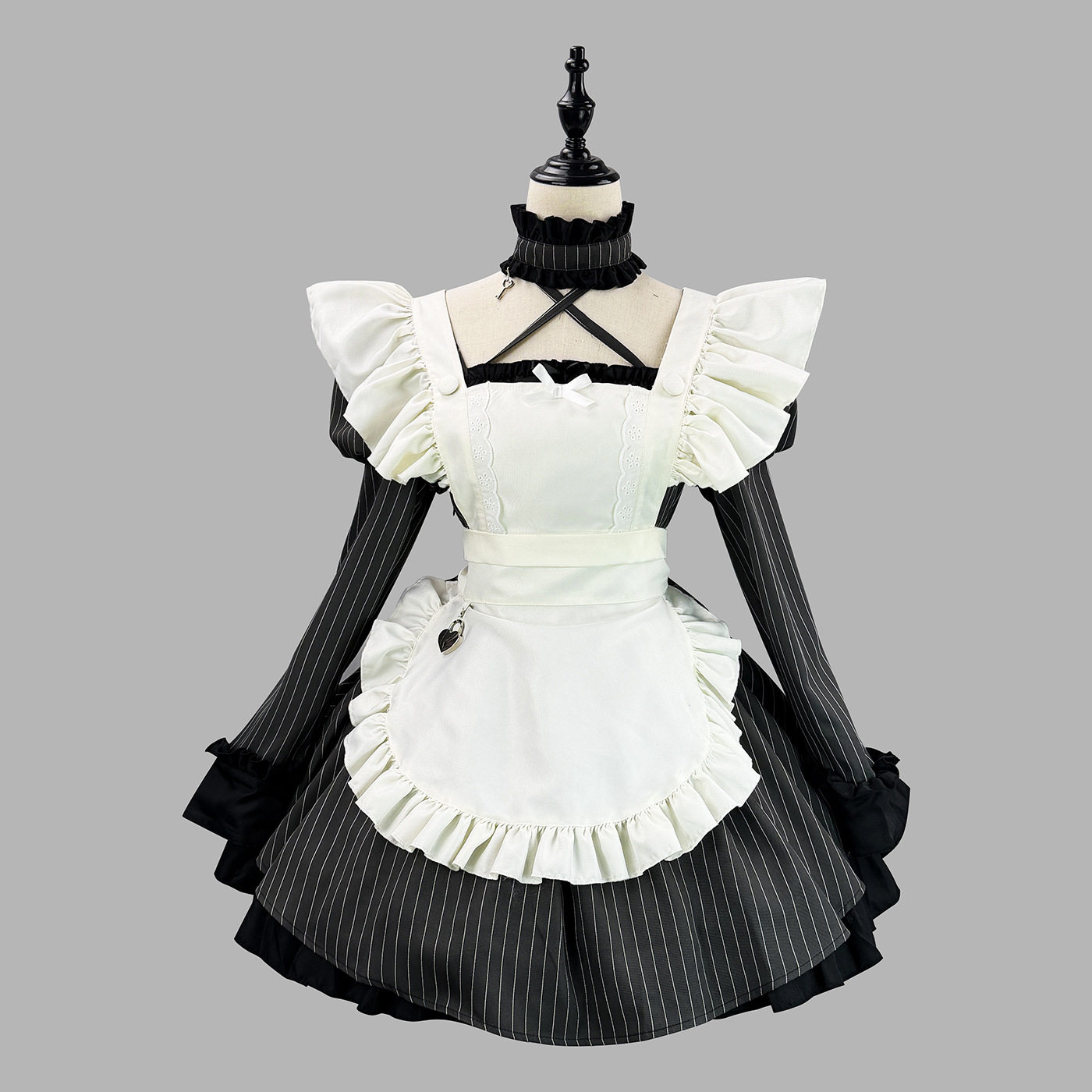 新款 甜美条纹女仆装 蕾丝花边泡泡袖女仆游戏服装COSPLAY演出服
