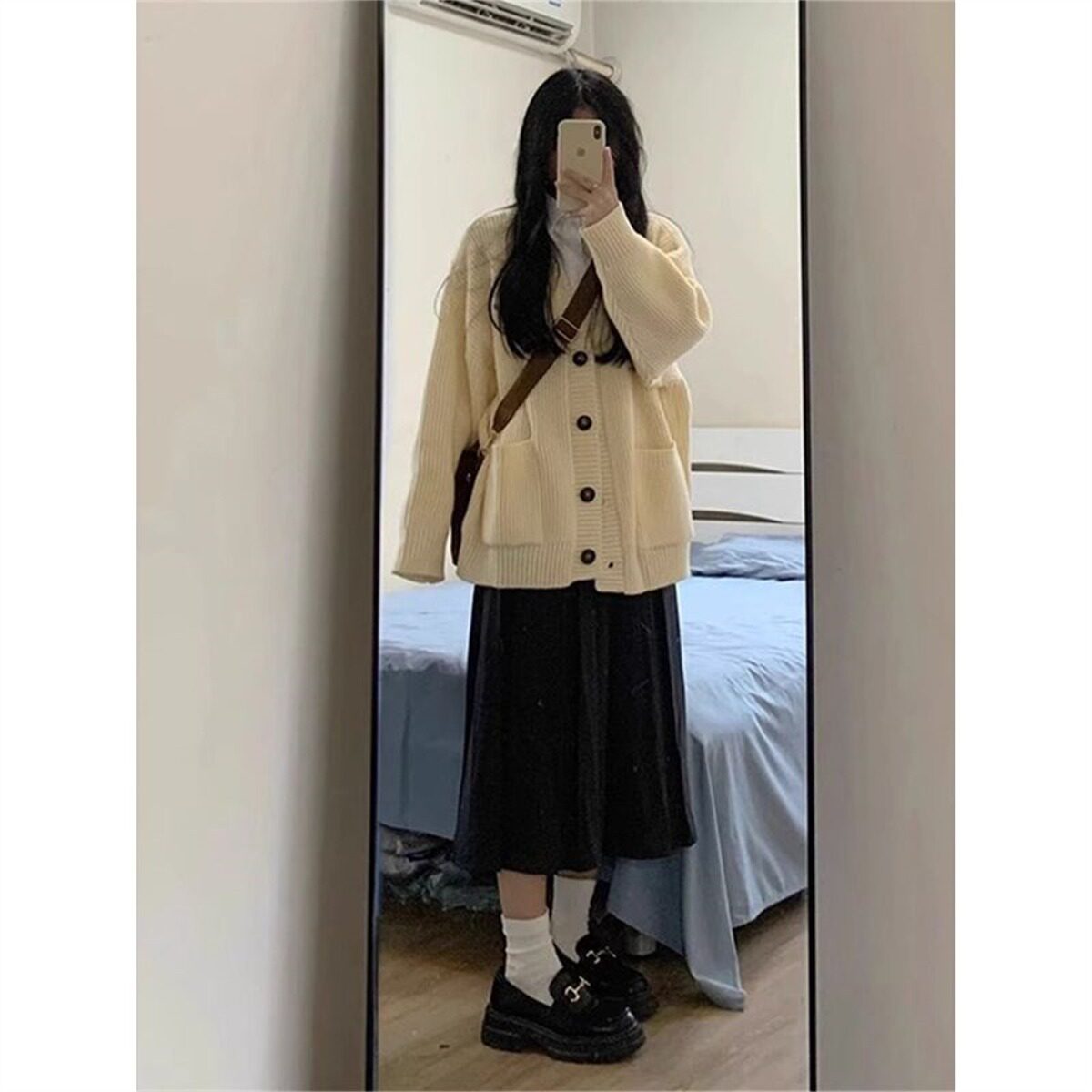 女高级早秋两件套宽松开衫感洋气套装百搭别致半身裙针织毛衣时尚