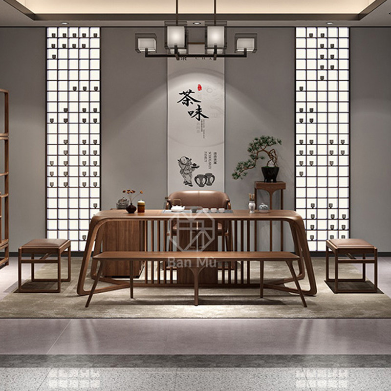 新中式茶桌椅组合实木泡茶桌家用小茶台禅意茶室家具北美黑胡桃木