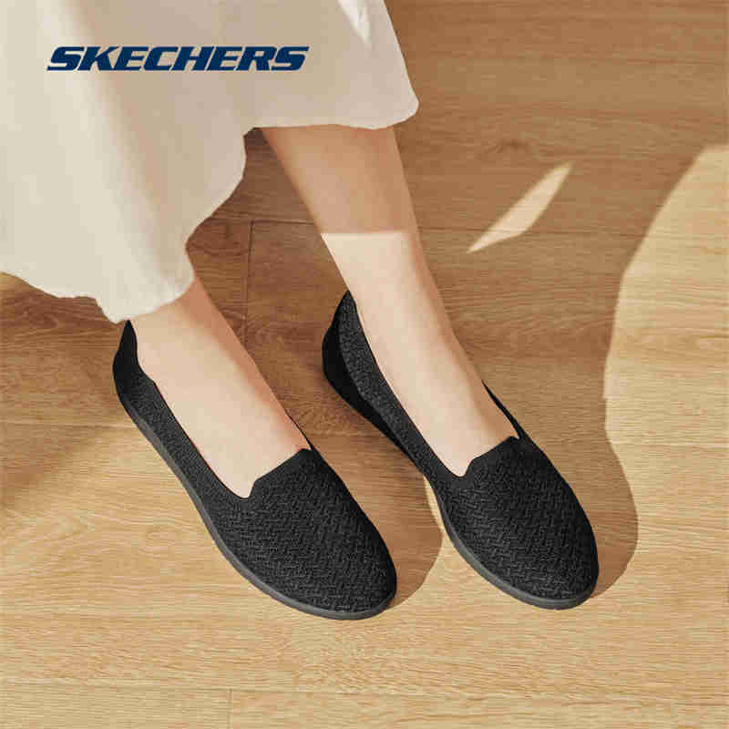 Skechers斯凯奇夏季女鞋软底黑色单鞋休闲鞋舒适透气一脚蹬妈妈鞋