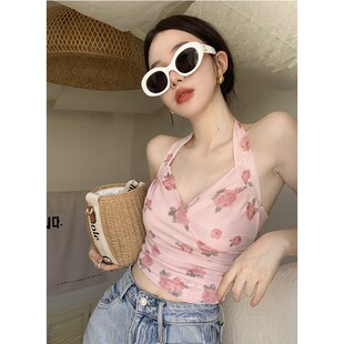 速发网纱碎花挂脖吊带春夏季甜辣妹小背心内上短款泰式搭众小衣穿