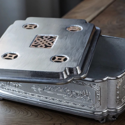 雕刻大号古朴潮州茶船长方形纯锡