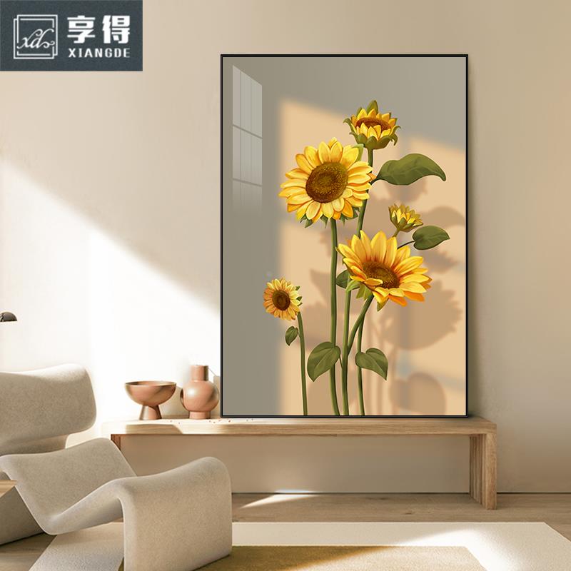 北欧向日葵玄关装饰画客厅灯光画卧室光影花卉过道走廊墙面挂画图片