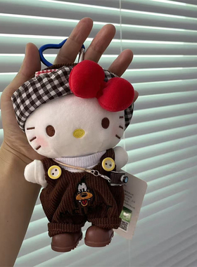 正版高飞背带裤kitty毛绒玩偶女生书包挂件公仔挂饰钥匙扣凯蒂猫