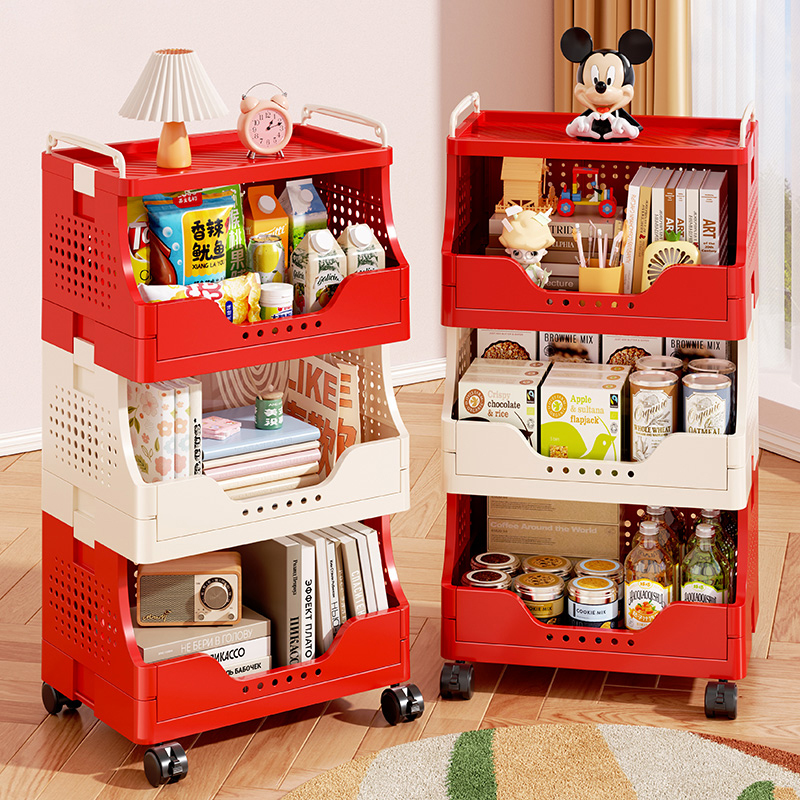 多巴胺小推车多层落地零食置物架家用可移动带轮书本储物收纳整理