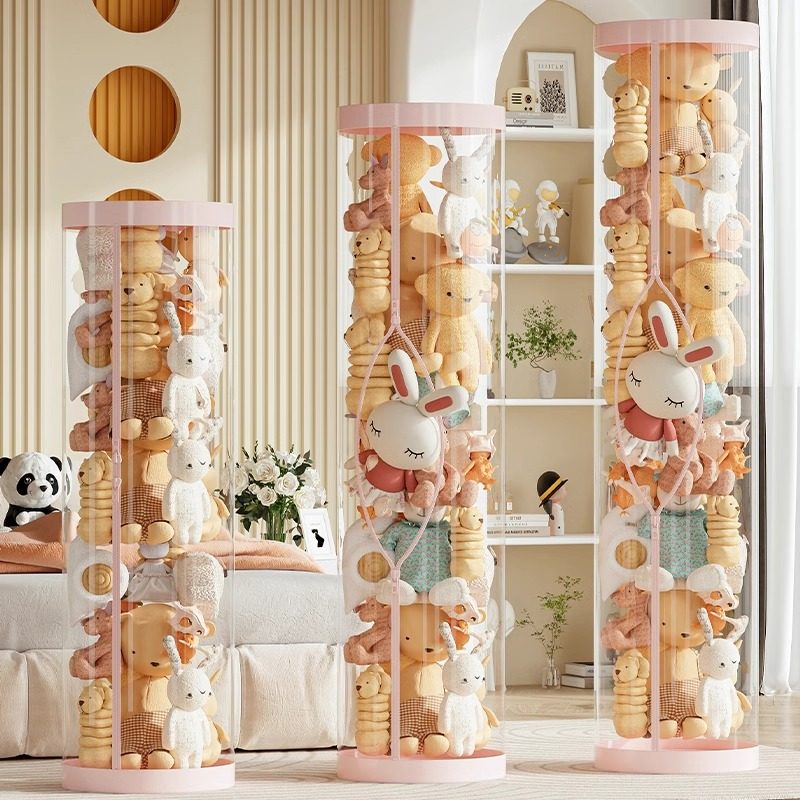 娃娃收纳桶箱框可爱毛绒儿童公仔玩具透明圆柱滑轮旋转收纳神器筒,收纳整理,毛绒玩具收纳桶/箱,淘宝优惠券,粉丝福利购,淘宝优惠卷