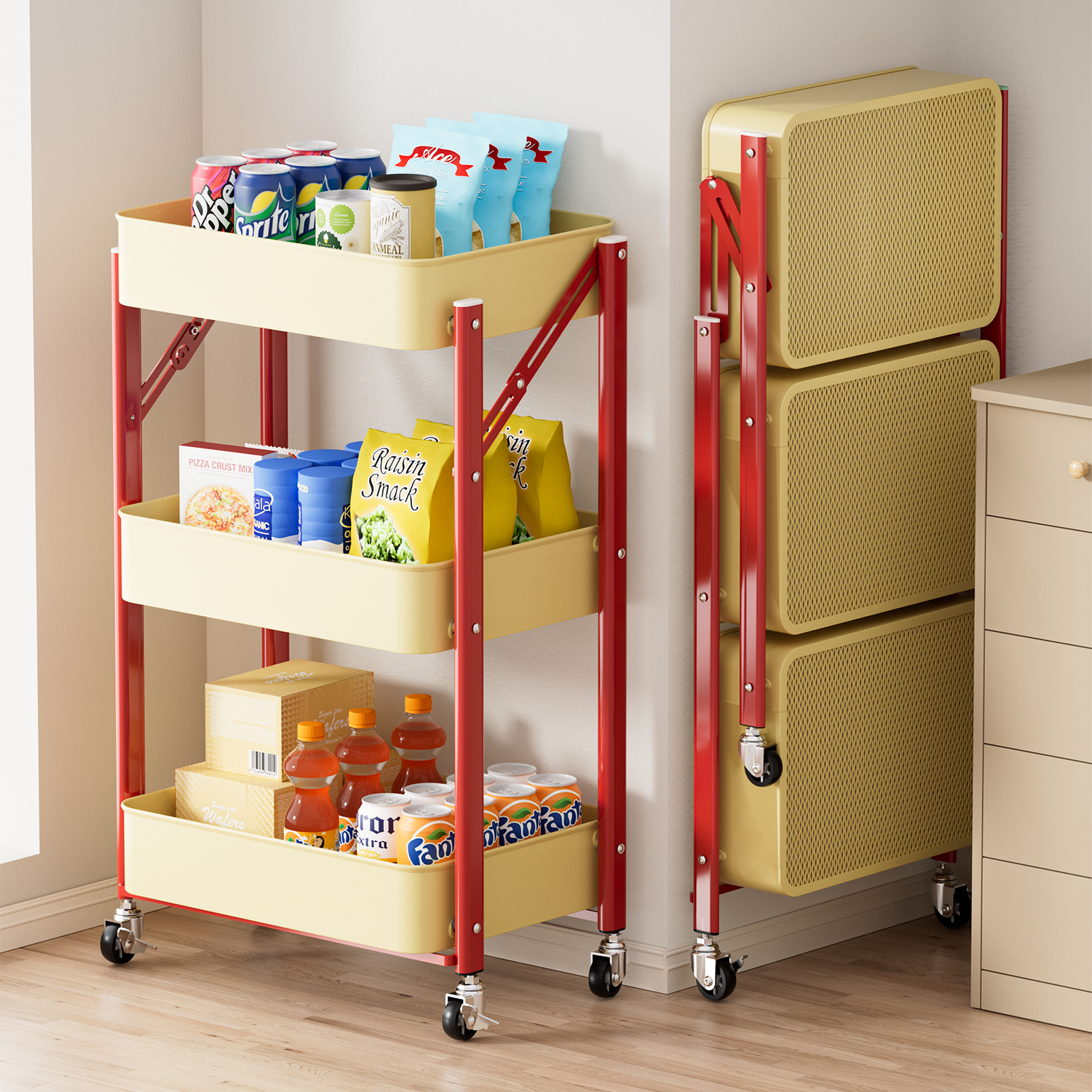 可折叠小推车多层零食置物架