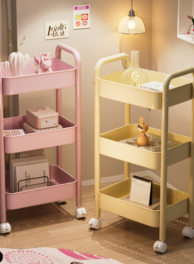 可移动书架落地置物架多层碳钢小推车零食杂物桌面旁阅读收纳书柜