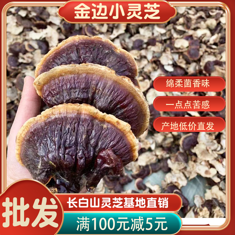 金边灵芝片250g长白山半野生紫芝赤黑灵芝粉茶林芝东北特产批发