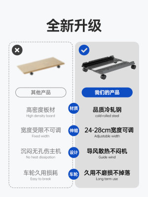 置物架底座滑轮带办公室托盘电脑主机可移动家用台式主机托架机箱