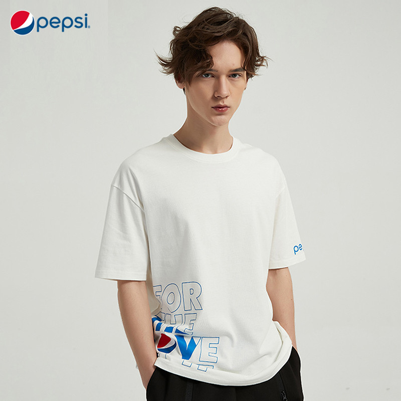 pepsi百事短袖t恤男水洗做旧美式高街潮牌宽松黑色夏季女生半袖潮