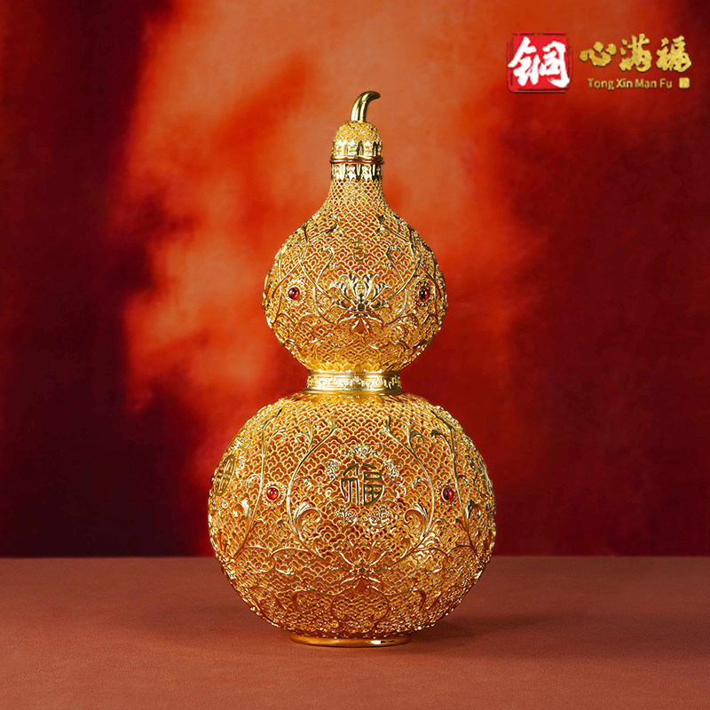 铜鎏金摆件《花丝吉祥铜葫芦》23cm客厅玄关装饰家居乔迁开业礼品