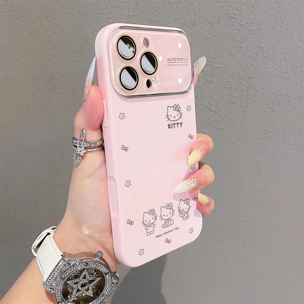 ins风Kitty猫适用苹果17Promax手机壳iPhone16Promax液态硅胶15Pro秒变大视窗14Pro带镜头膜13卡通防摔保护套