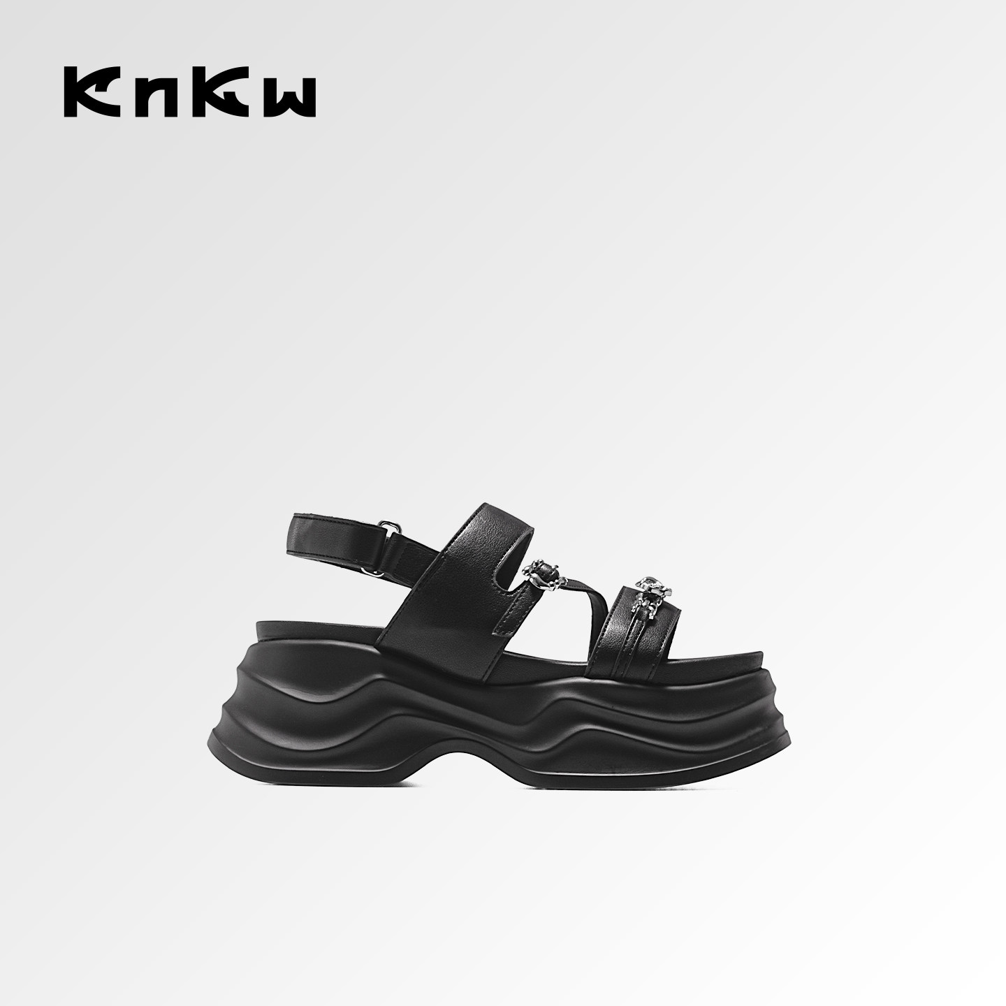 knkw夏季外穿黑色凉鞋女2026新款舒适百搭女鞋一脚蹬时尚厚底单鞋