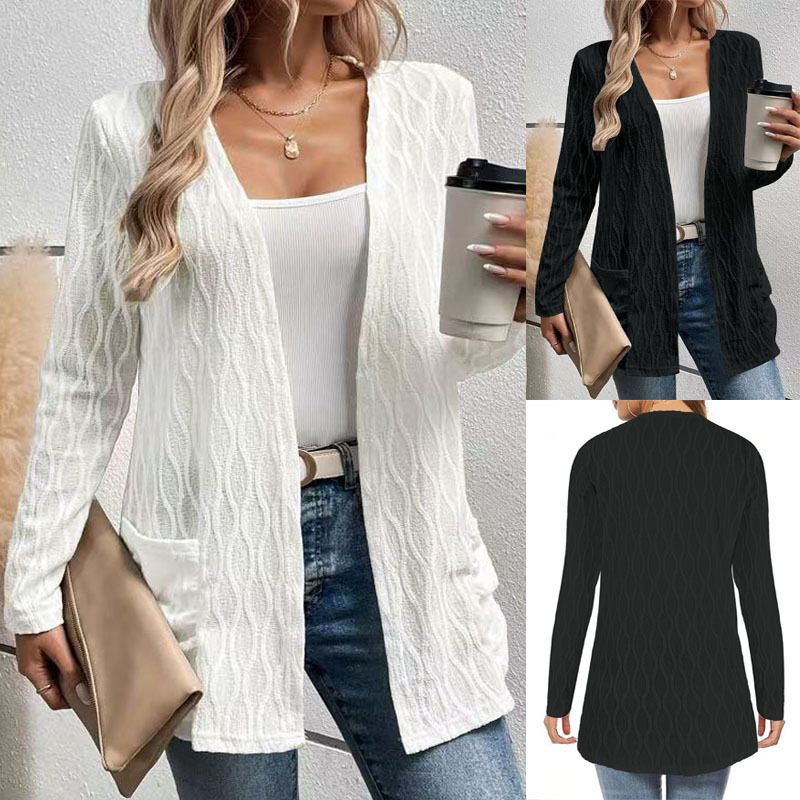 Women's commuting knitted long sleeved cardigan jacket
